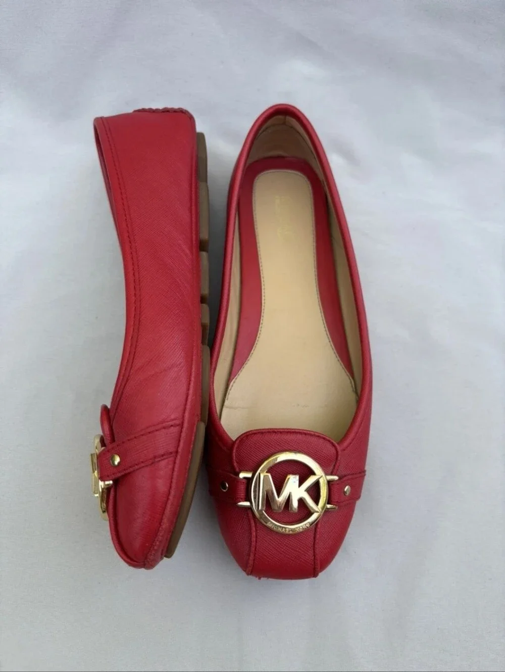 Michael Kors Fulton Moc Ballet Flats – Red Leather | Gold MK Logo size 8M